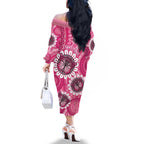 Personalised Australia Indigenous Family Matching Off The Shoulder Long Sleeve Dress and Hawaiian Shirt Breast Cancer Ribbon Think Pink - Pink Version LT14