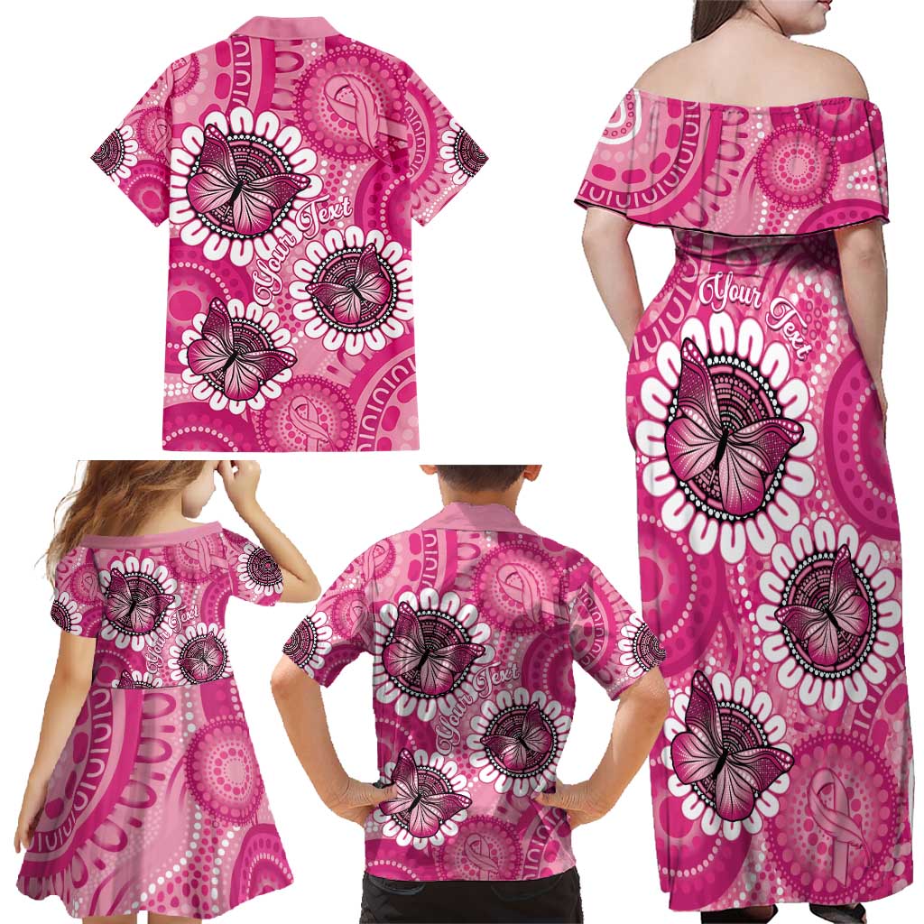 Personalised Australia Indigenous Family Matching Off Shoulder Maxi Dress and Hawaiian Shirt Breast Cancer Ribbon Think Pink - Pink Version LT14