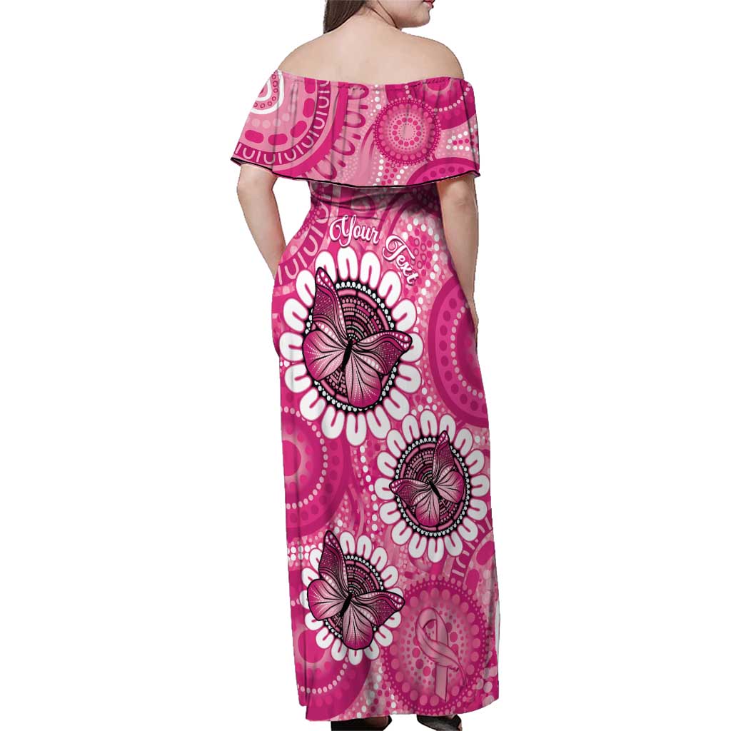 Personalised Australia Indigenous Family Matching Off Shoulder Maxi Dress and Hawaiian Shirt Breast Cancer Ribbon Think Pink - Pink Version LT14