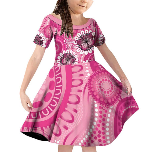 Personalised Australia Indigenous Family Matching Off Shoulder Short Dress and Hawaiian Shirt Breast Cancer Ribbon Think Pink - Pink Version LT14