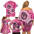 Personalised Australia Indigenous Family Matching Off Shoulder Short Dress and Hawaiian Shirt Breast Cancer Ribbon Think Pink - Pink Version LT14