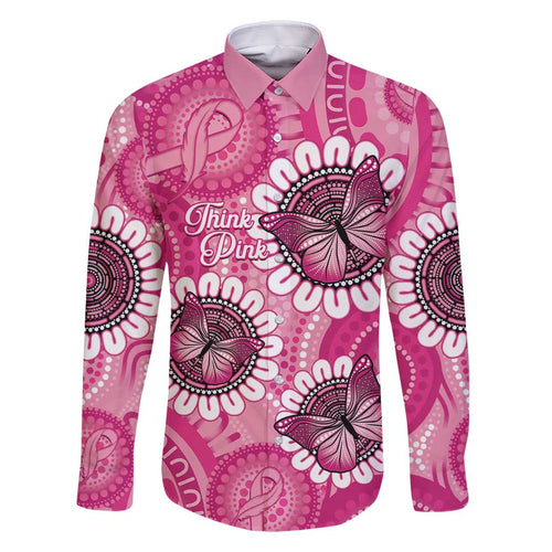 Personalised Australia Indigenous Family Matching Off Shoulder Short Dress and Hawaiian Shirt Breast Cancer Ribbon Think Pink - Pink Version LT14