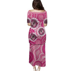 Personalised Australia Indigenous Family Matching Puletasi and Hawaiian Shirt Breast Cancer Ribbon Think Pink - Pink Version LT14