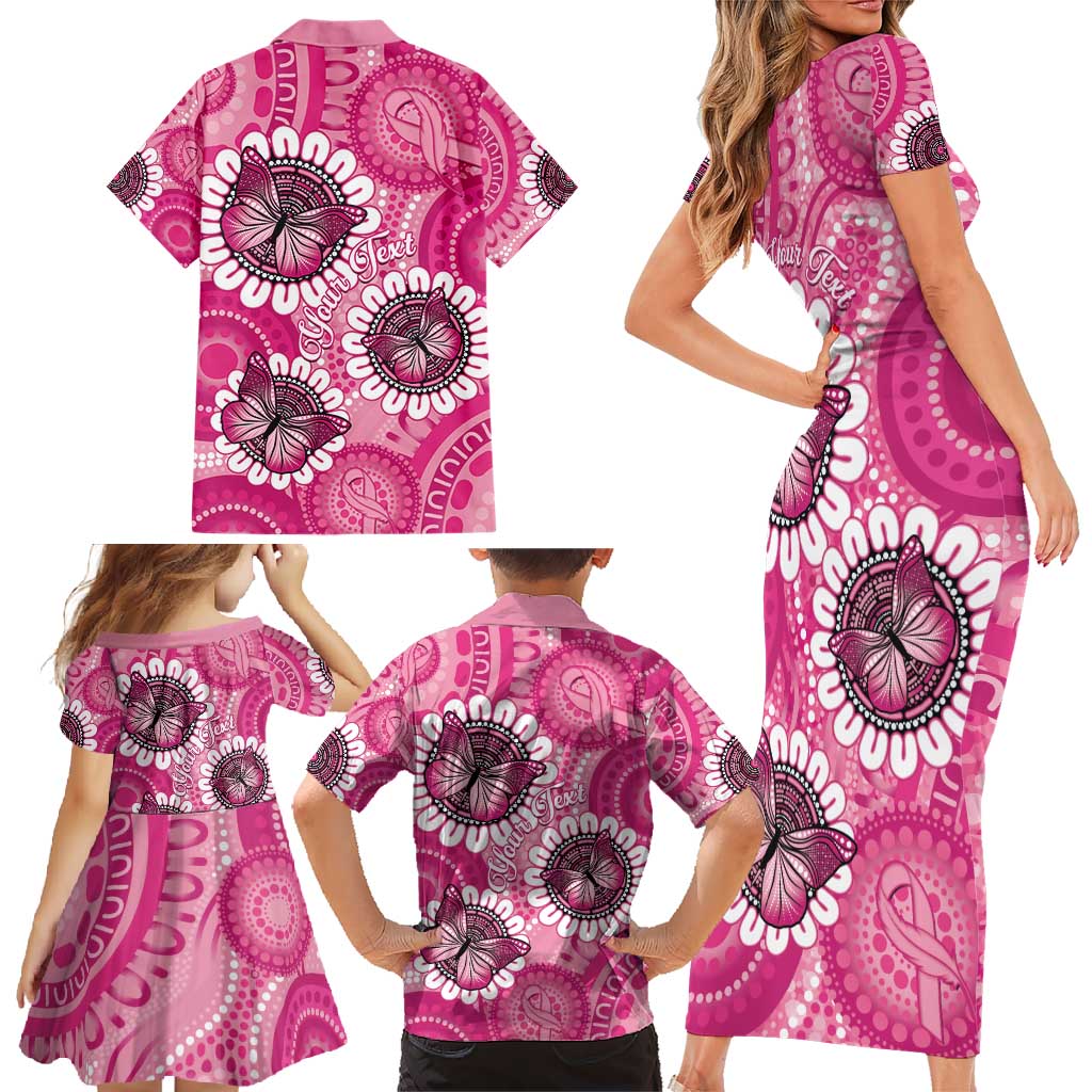 Personalised Australia Indigenous Family Matching Short Sleeve Bodycon Dress and Hawaiian Shirt Breast Cancer Ribbon Think Pink - Pink Version LT14