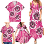 Personalised Australia Indigenous Family Matching Summer Maxi Dress and Hawaiian Shirt Breast Cancer Ribbon Think Pink - Pink Version LT14