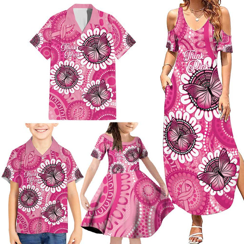 Personalised Australia Indigenous Family Matching Summer Maxi Dress and Hawaiian Shirt Breast Cancer Ribbon Think Pink - Pink Version LT14
