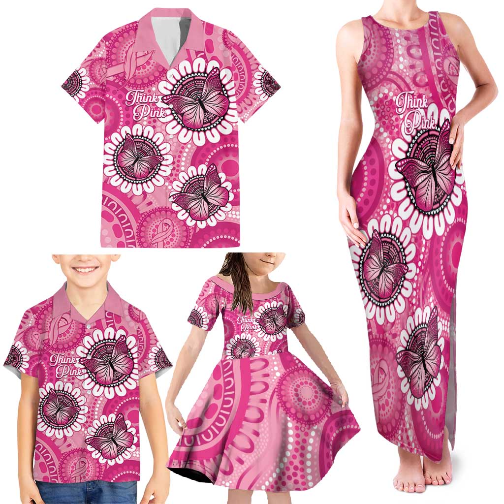 Personalised Australia Indigenous Family Matching Tank Maxi Dress and Hawaiian Shirt Breast Cancer Ribbon Think Pink - Pink Version LT14