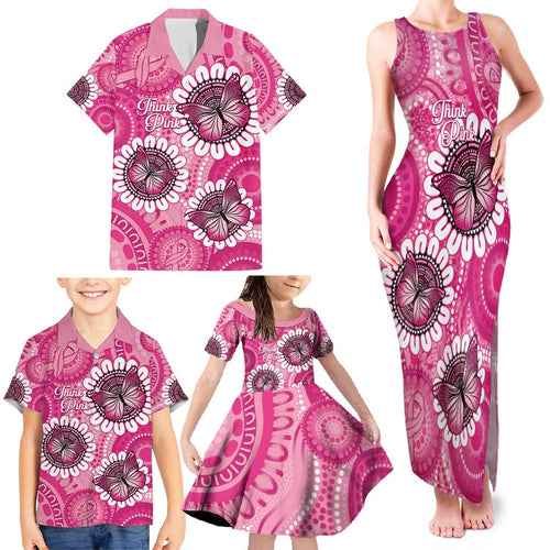 Personalised Australia Indigenous Family Matching Tank Maxi Dress and Hawaiian Shirt Breast Cancer Ribbon Think Pink - Pink Version LT14
