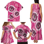 Personalised Australia Indigenous Family Matching Tank Maxi Dress and Hawaiian Shirt Breast Cancer Ribbon Think Pink - Pink Version LT14