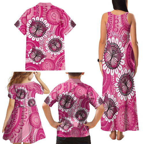 Personalised Australia Indigenous Family Matching Tank Maxi Dress and Hawaiian Shirt Breast Cancer Ribbon Think Pink - Pink Version LT14