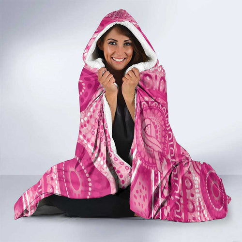 Personalised Australia Indigenous Hooded Blanket Breast Cancer Ribbon Think Pink - Pink Version LT14