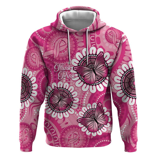 Personalised Australia Indigenous Hoodie Breast Cancer Ribbon Think Pink - Pink Version LT14