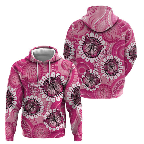 Personalised Australia Indigenous Hoodie Breast Cancer Ribbon Think Pink - Pink Version LT14