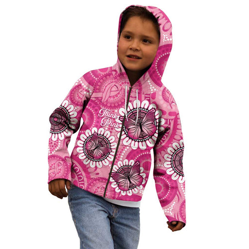 Personalised Australia Indigenous Kid Hoodie Breast Cancer Ribbon Think Pink - Pink Version LT14