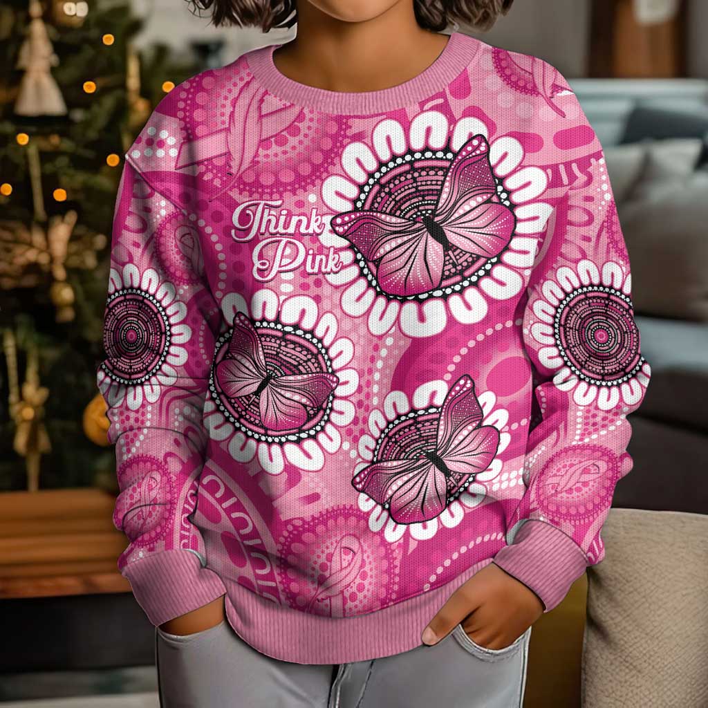 Personalised Australia Indigenous Kid Ugly Christmas Sweater Breast Cancer Ribbon Think Pink - Pink Version - Aussie Hoodie