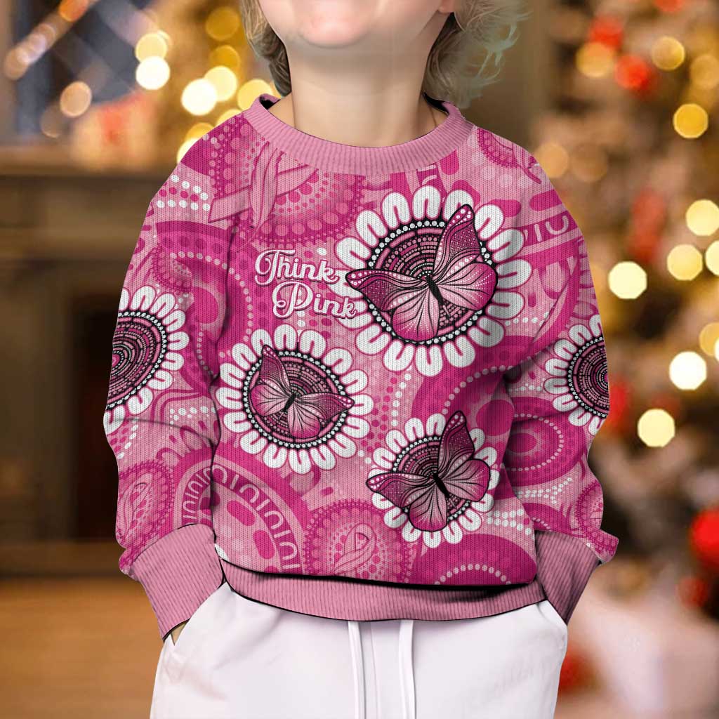 Personalised Australia Indigenous Kid Ugly Christmas Sweater Breast Cancer Ribbon Think Pink - Pink Version - Aussie Hoodie