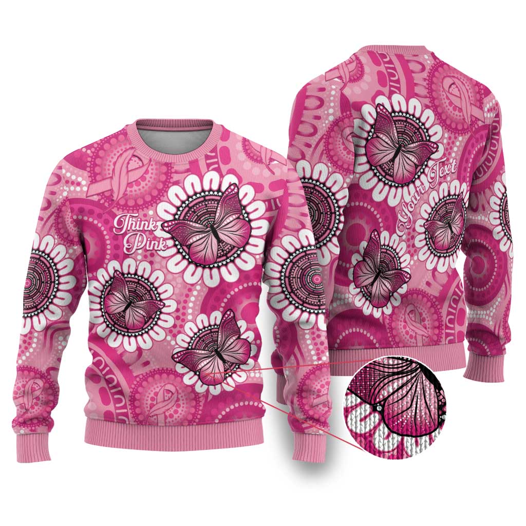Personalised Australia Indigenous Ugly Christmas Sweater Breast Cancer Ribbon Think Pink - Pink Version - Aussie Hoodie