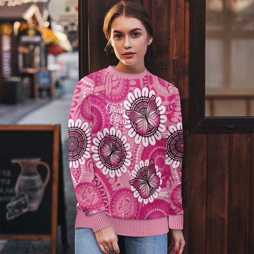 Personalised Australia Indigenous Ugly Christmas Sweater Breast Cancer Ribbon Think Pink - Pink Version - Aussie Hoodie