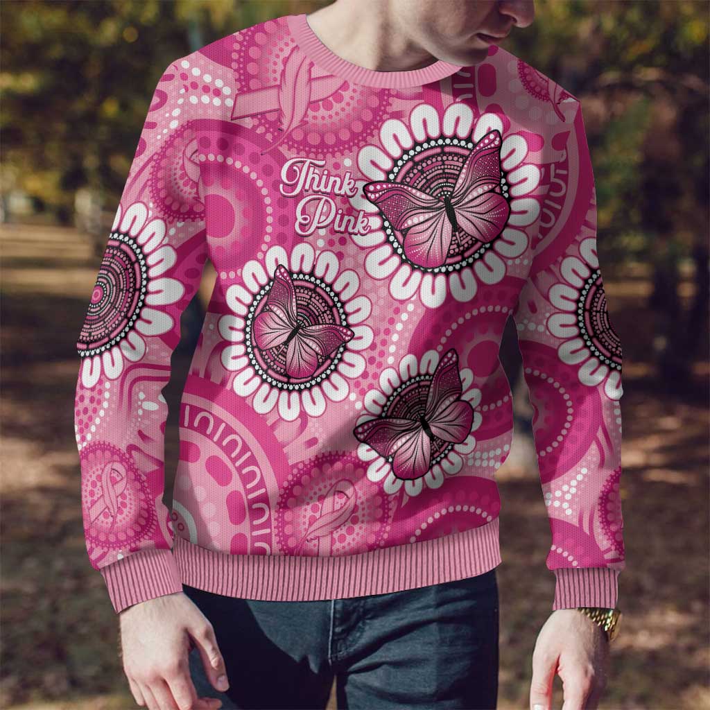 Personalised Australia Indigenous Ugly Christmas Sweater Breast Cancer Ribbon Think Pink - Pink Version - Aussie Hoodie