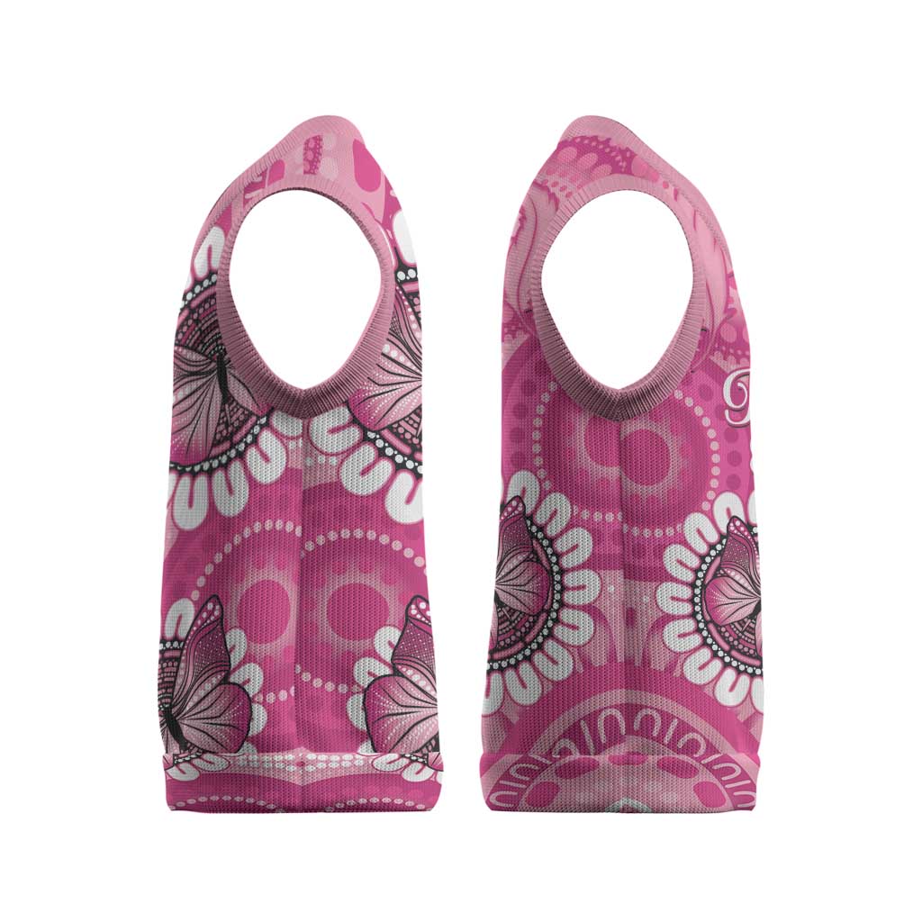 Personalised Australia Indigenous Christmas Knitted V-Neck Vest Breast Cancer Ribbon Think Pink - Pink Version - Aussie Hoodie