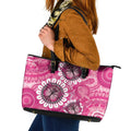 Personalised Australia Indigenous Leather Tote Bag Breast Cancer Ribbon Think Pink - Pink Version LT14