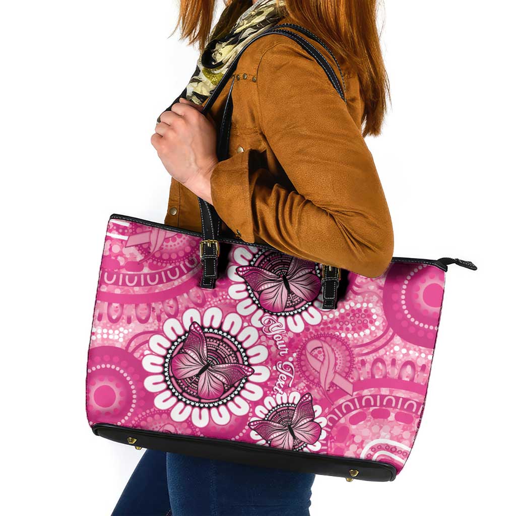 Personalised Australia Indigenous Leather Tote Bag Breast Cancer Ribbon Think Pink - Pink Version LT14