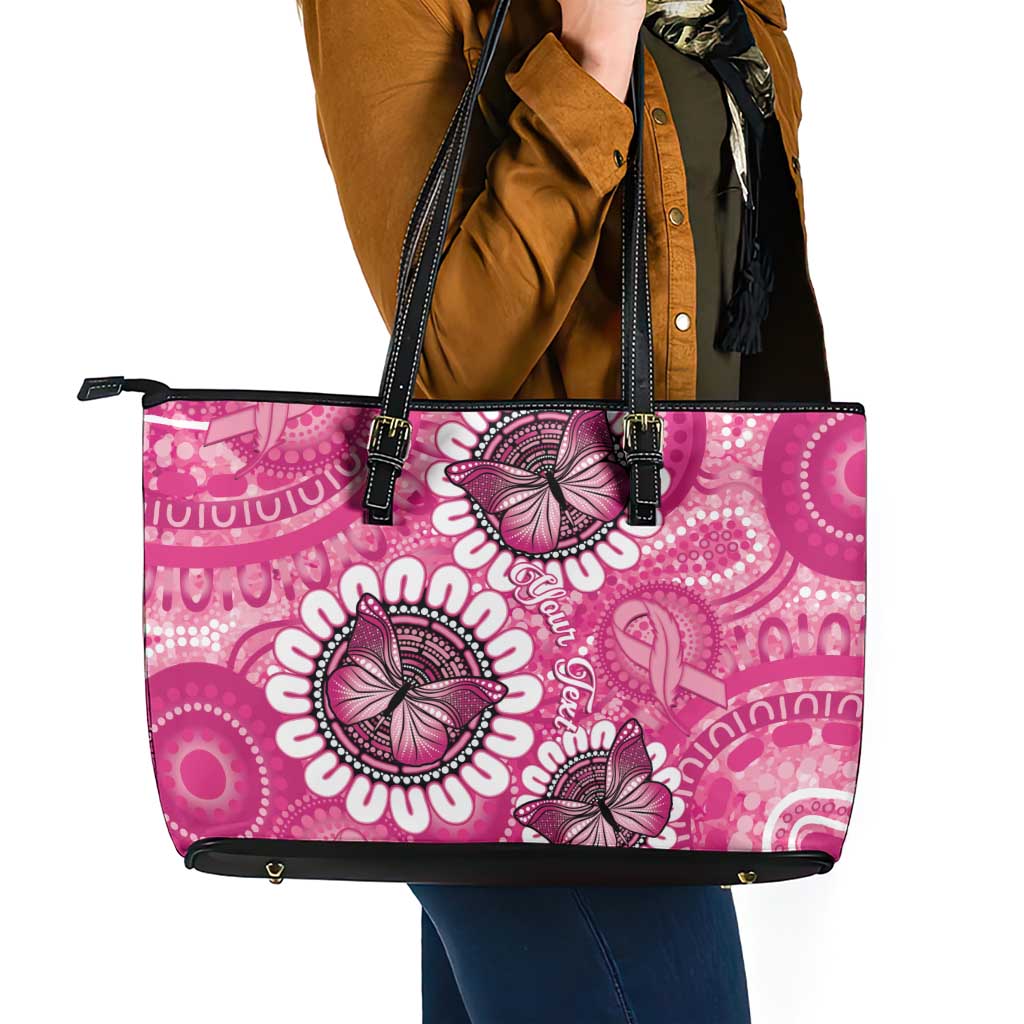 Personalised Australia Indigenous Leather Tote Bag Breast Cancer Ribbon Think Pink - Pink Version LT14