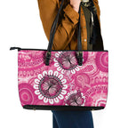 Personalised Australia Indigenous Leather Tote Bag Breast Cancer Ribbon Think Pink - Pink Version LT14