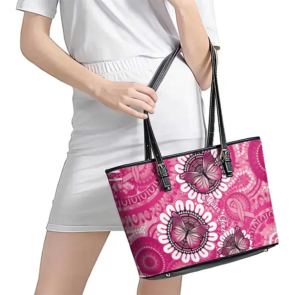 Personalised Australia Indigenous Leather Tote Bag Breast Cancer Ribbon Think Pink - Pink Version LT14