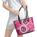 Personalised Australia Indigenous Leather Tote Bag Breast Cancer Ribbon Think Pink - Pink Version LT14