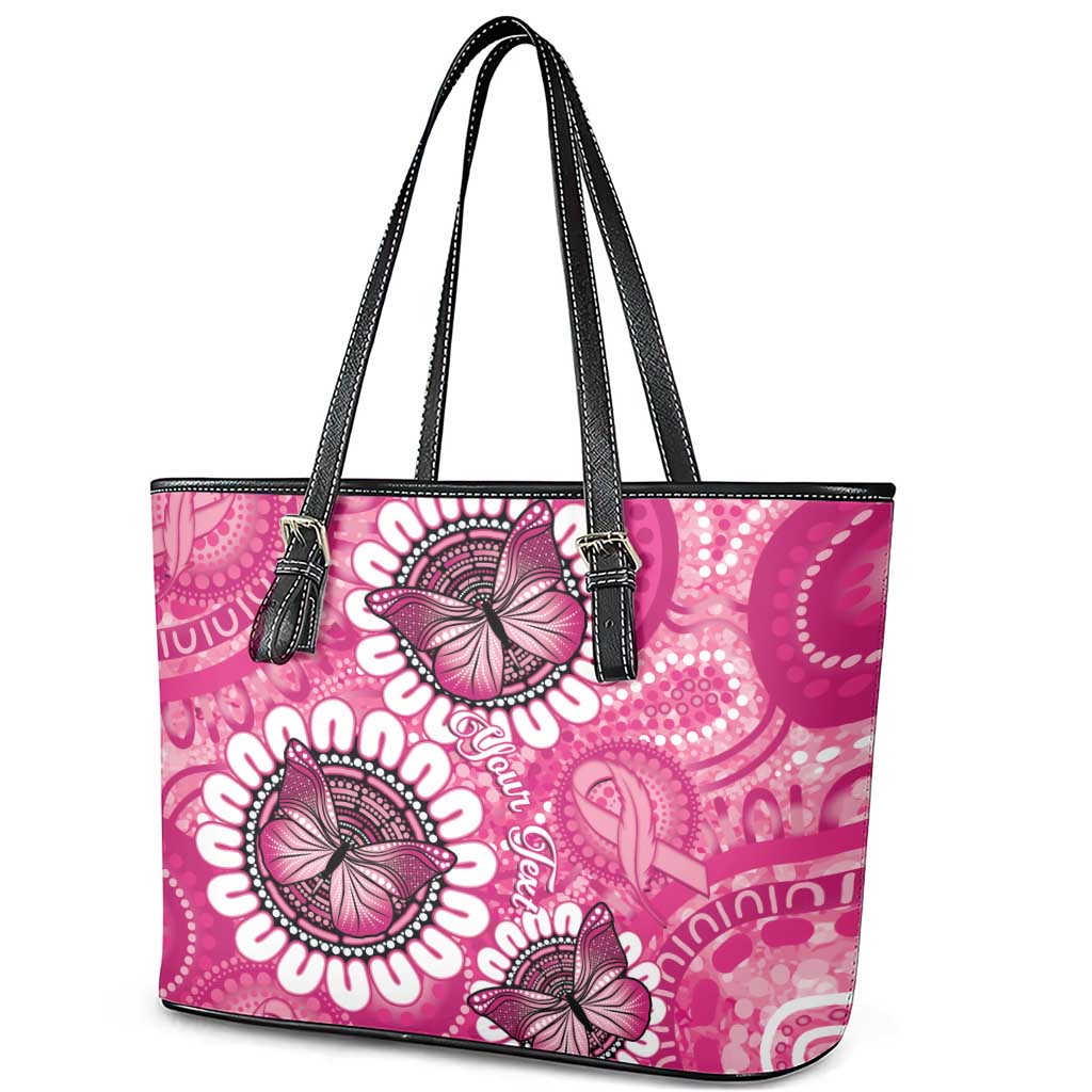 Personalised Australia Indigenous Leather Tote Bag Breast Cancer Ribbon Think Pink - Pink Version LT14