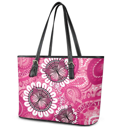 Personalised Australia Indigenous Leather Tote Bag Breast Cancer Ribbon Think Pink - Pink Version LT14