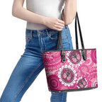 Personalised Australia Indigenous Leather Tote Bag Breast Cancer Ribbon Think Pink - Pink Version LT14