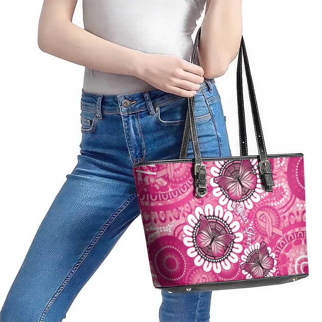 Personalised Australia Indigenous Leather Tote Bag Breast Cancer Ribbon Think Pink - Pink Version LT14