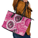 Personalised Australia Indigenous Leather Tote Bag Breast Cancer Ribbon Think Pink - Pink Version LT14