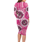 Personalised Australia Indigenous Long Sleeve Bodycon Dress Breast Cancer Ribbon Think Pink - Pink Version LT14