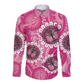 Personalised Australia Indigenous Long Sleeve Button Shirt Breast Cancer Ribbon Think Pink - Pink Version LT14