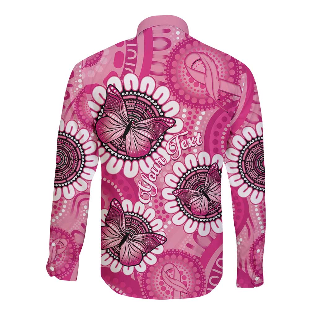 Personalised Australia Indigenous Long Sleeve Button Shirt Breast Cancer Ribbon Think Pink - Pink Version LT14
