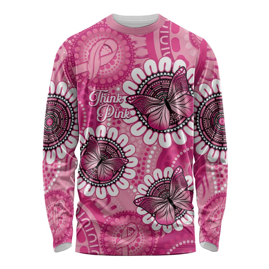 Personalised Australia Indigenous Long Sleeve Shirt Breast Cancer Ribbon Think Pink - Pink Version LT14