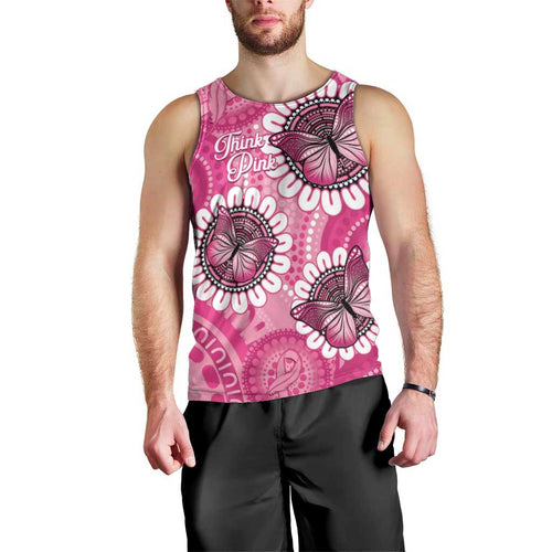 Personalised Australia Indigenous Men Tank Top Breast Cancer Ribbon Think Pink - Pink Version LT14