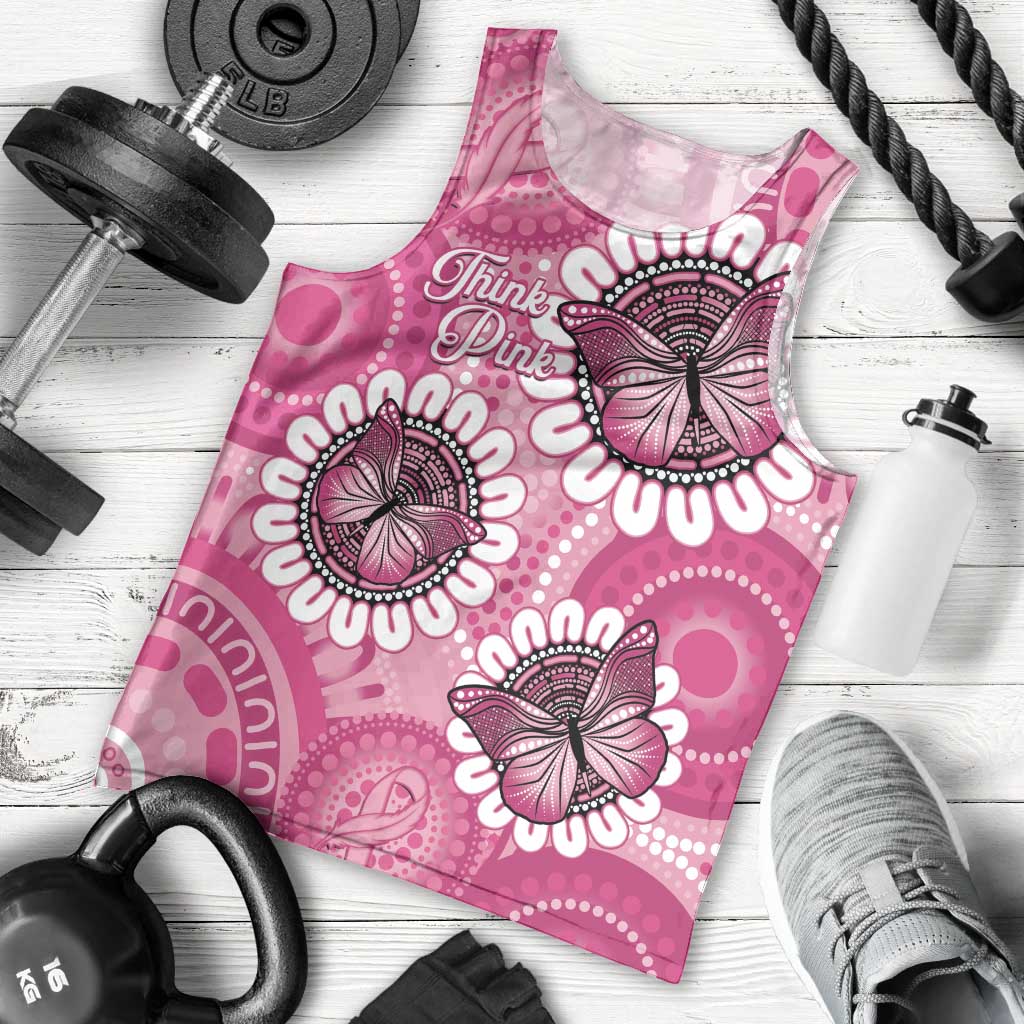 Personalised Australia Indigenous Men Tank Top Breast Cancer Ribbon Think Pink - Pink Version LT14