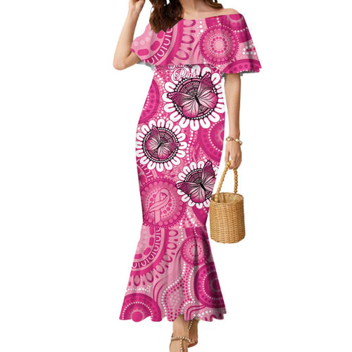 Personalised Australia Indigenous Mermaid Dress Breast Cancer Ribbon Think Pink - Pink Version LT14