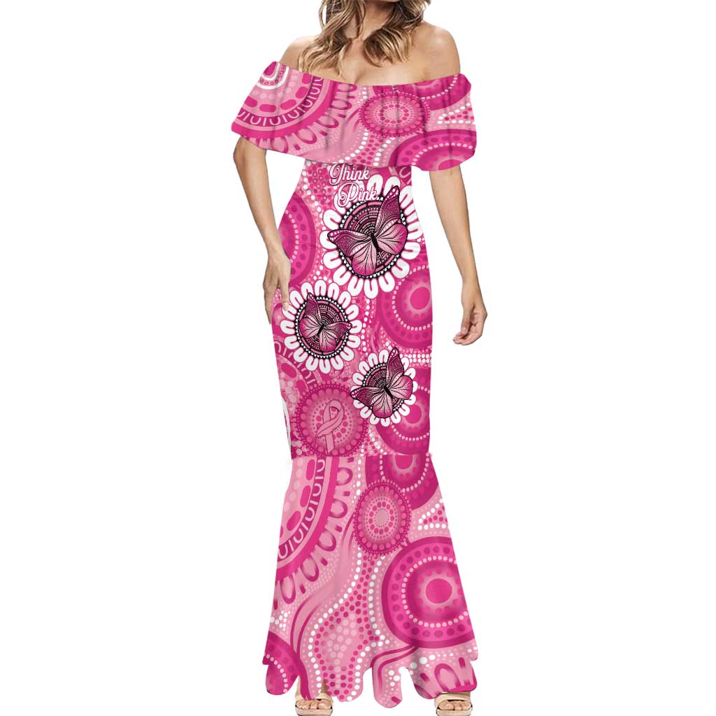 Personalised Australia Indigenous Mermaid Dress Breast Cancer Ribbon Think Pink - Pink Version LT14