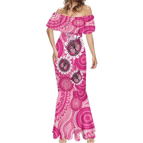 Personalised Australia Indigenous Mermaid Dress Breast Cancer Ribbon Think Pink - Pink Version LT14