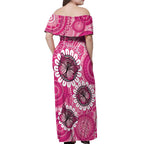 Personalised Australia Indigenous Off Shoulder Maxi Dress Breast Cancer Ribbon Think Pink - Pink Version LT14