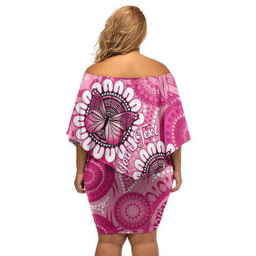 Personalised Australia Indigenous Off Shoulder Short Dress Breast Cancer Ribbon Think Pink - Pink Version LT14