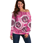 Personalised Australia Indigenous Off Shoulder Sweater Breast Cancer Ribbon Think Pink - Pink Version LT14