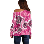 Personalised Australia Indigenous Off Shoulder Sweater Breast Cancer Ribbon Think Pink - Pink Version LT14
