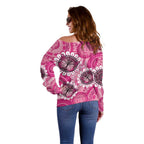 Personalised Australia Indigenous Off Shoulder Sweater Breast Cancer Ribbon Think Pink - Pink Version LT14