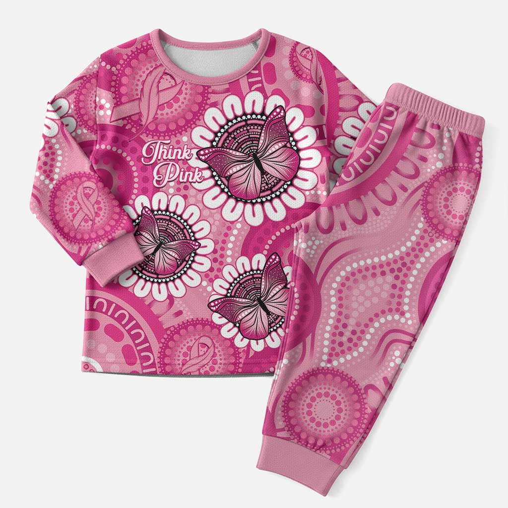 Personalised Australia Indigenous Christmas Pajama Set Breast Cancer Ribbon Think Pink - Pink Version - Aussie Hoodie